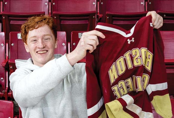 Danny Gillis with the BC hockey jersey from his youth with two photos of him at hockey games